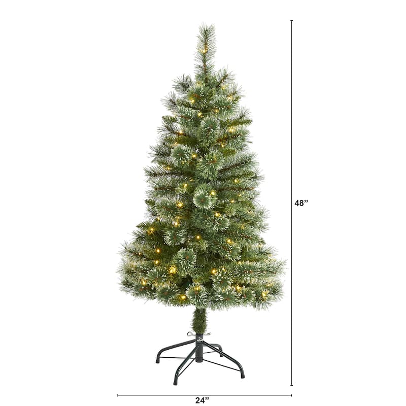 4' Pre-Lit Wisconsin Slim Snow Tip Pine Artificial Christmas Tree, Warm Clear LED Lights - 4 Foot