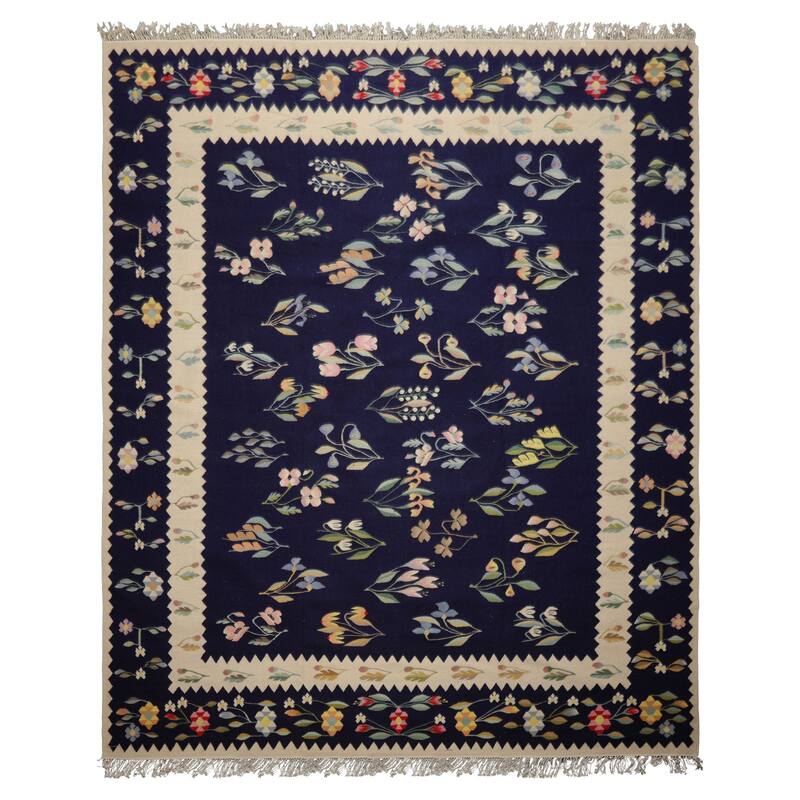 8'5''x10'5'' Hand Woven Wool Navy Kilim Traditional Flatwoven Rug - 8' 5'' x 10' 5'' - 8' 5'' x 10' 5''