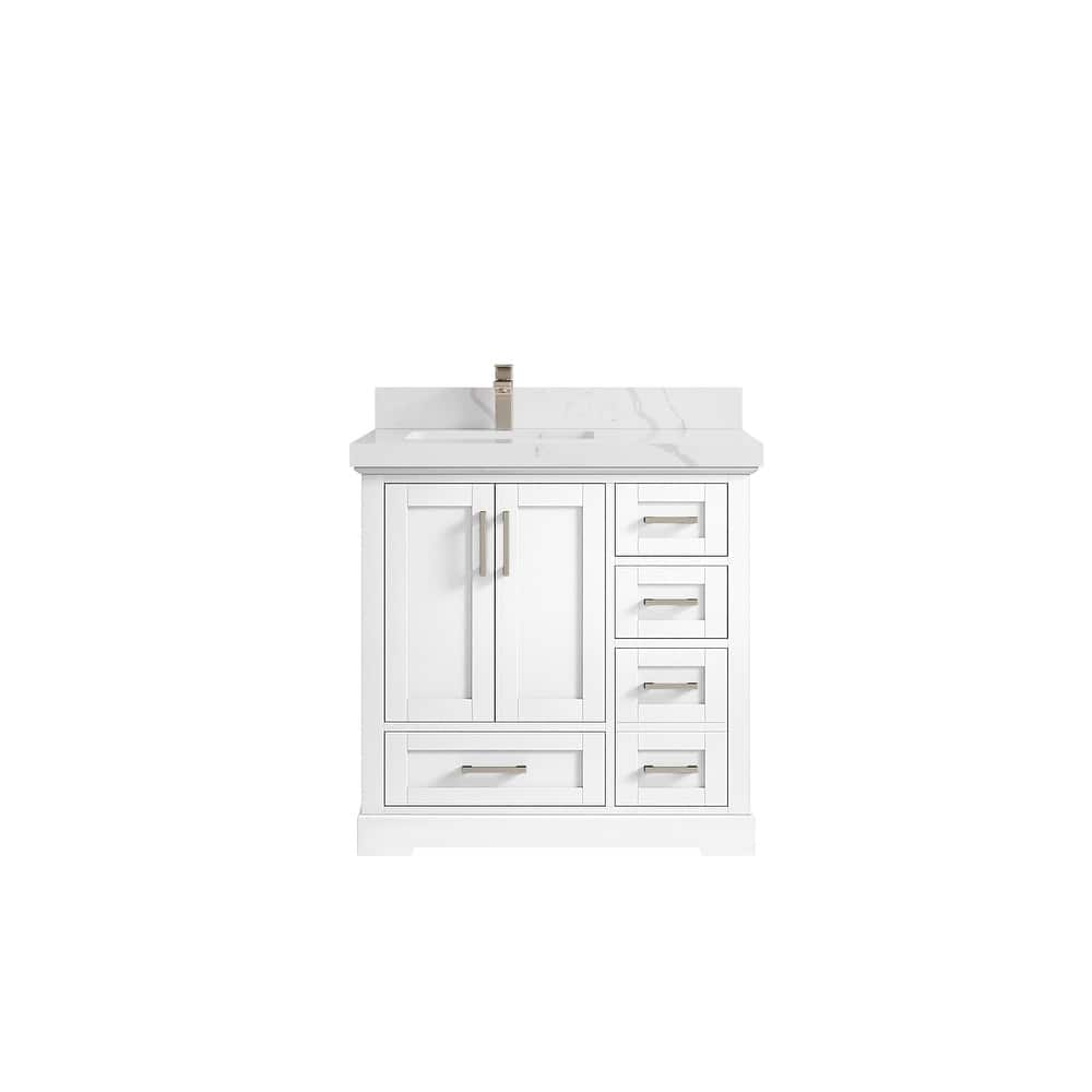 Willow Collections 36 x 22 Boston Left Offset Sink Bathroom Vanity with Quartz or Marble Countertop