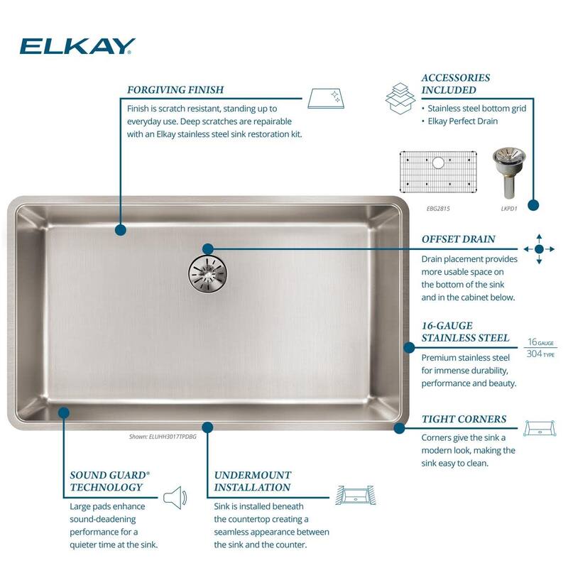 Elkay ELUHH3017TPDBG Lustertone Iconix 32-1/2" Undermount Single Basin