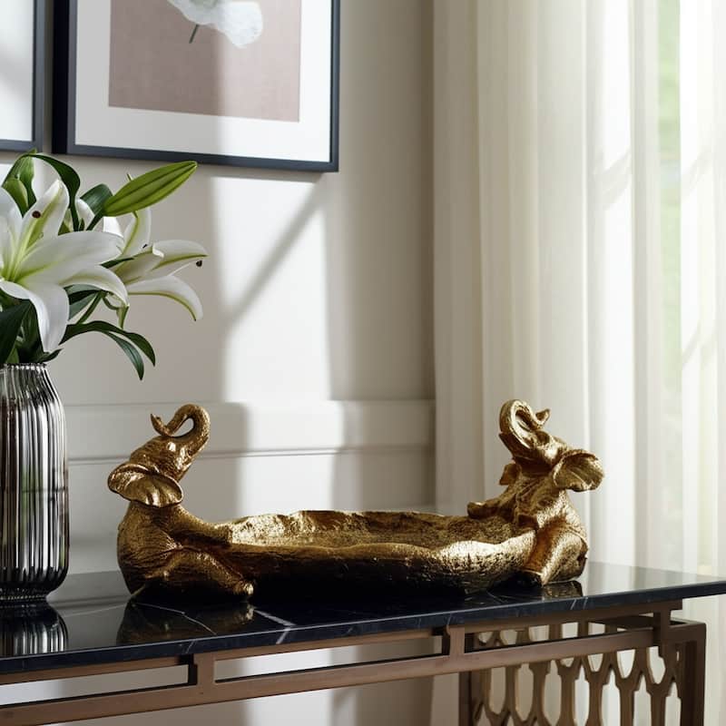 Resin Decorative Bowl Elephant Figurine Accents Glam Finish - 5" Gold - 13.5" x 6" x 5"