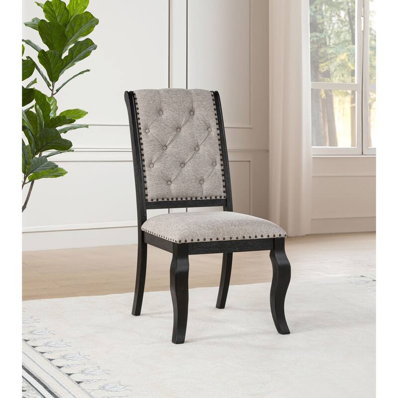 Phelps Upholstered Dining Side Chair Tan Distressed Noir (Set of 2)