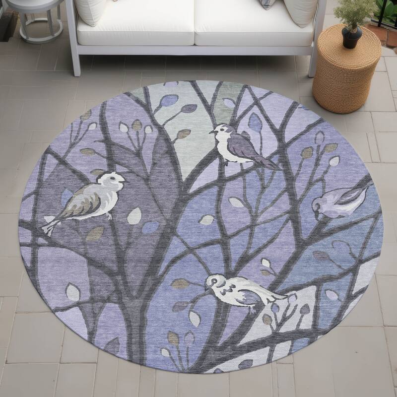 Machine Washable Indoor/ Outdoor Bird Mosaic Chantille Rug - Purple - 8' x 8'
