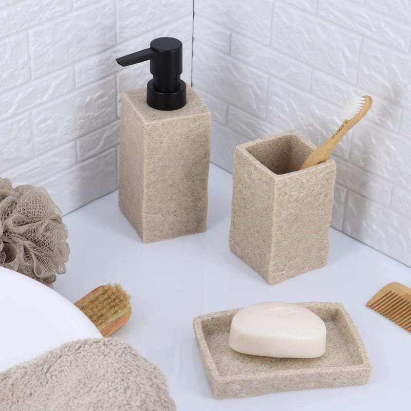 Collection Stone Effect Bath Accessory Set-4 pieces