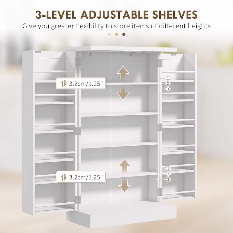 5-Tier White Pantry Cabinet with Adjustable Shelves and Magnetic Doors and Kitchen Storage - 23.6" W x 11.8" D x 40.9" H