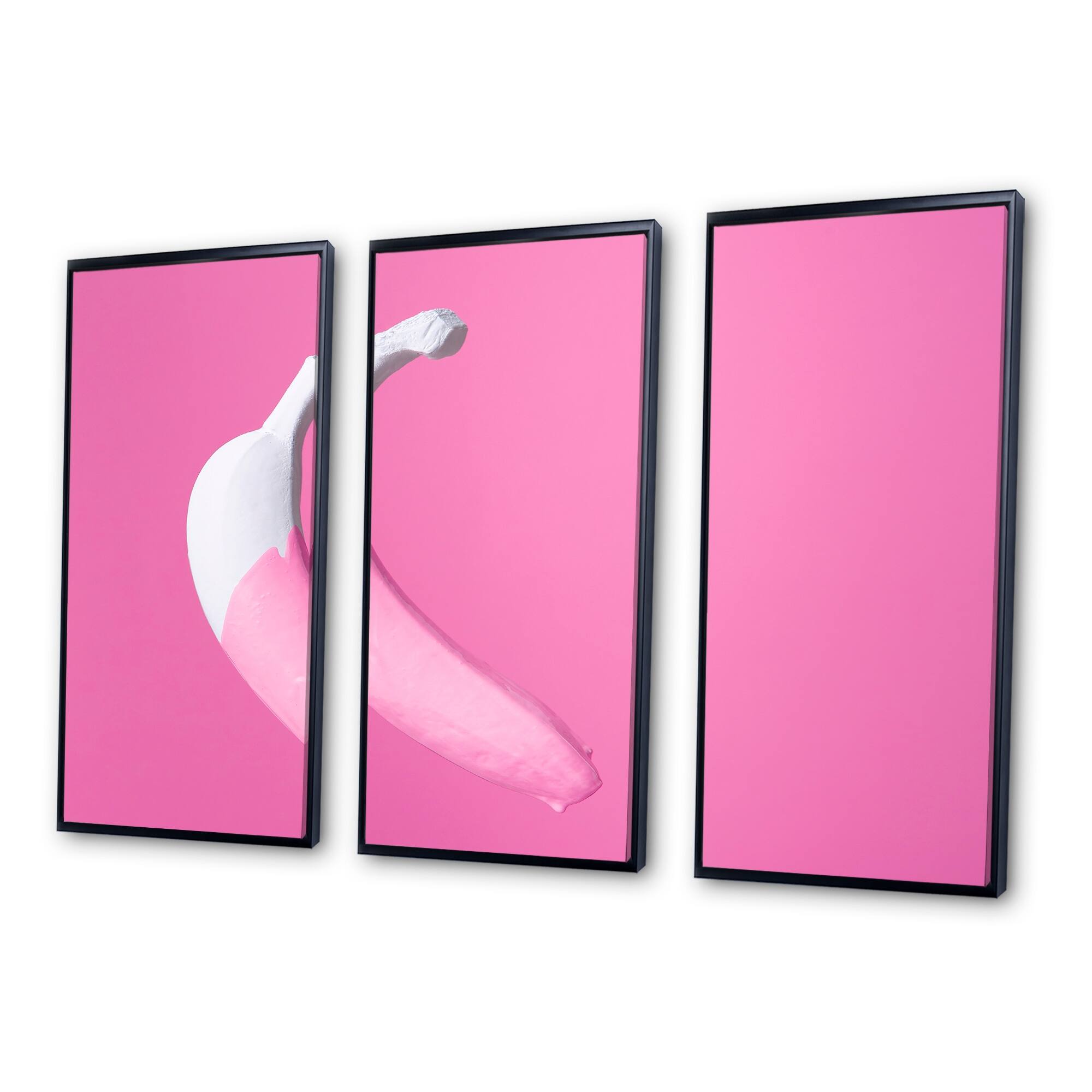 Designart "Pop Art White Banana On Pink" Traditional Framed Art Set of