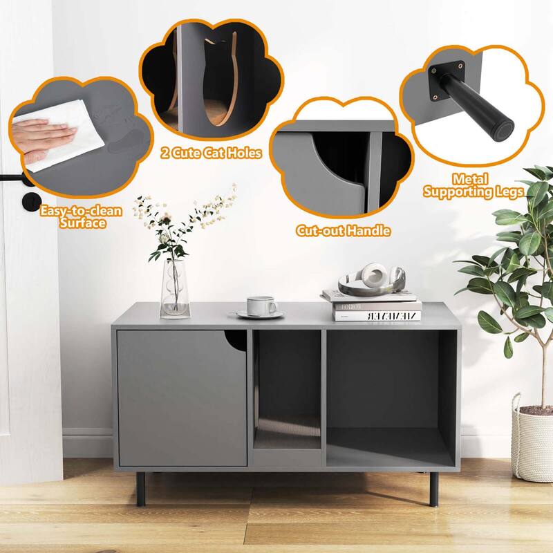 Costway 40" Hidden Cat Washroom with Storage Removable Scratcher Metal - See Details