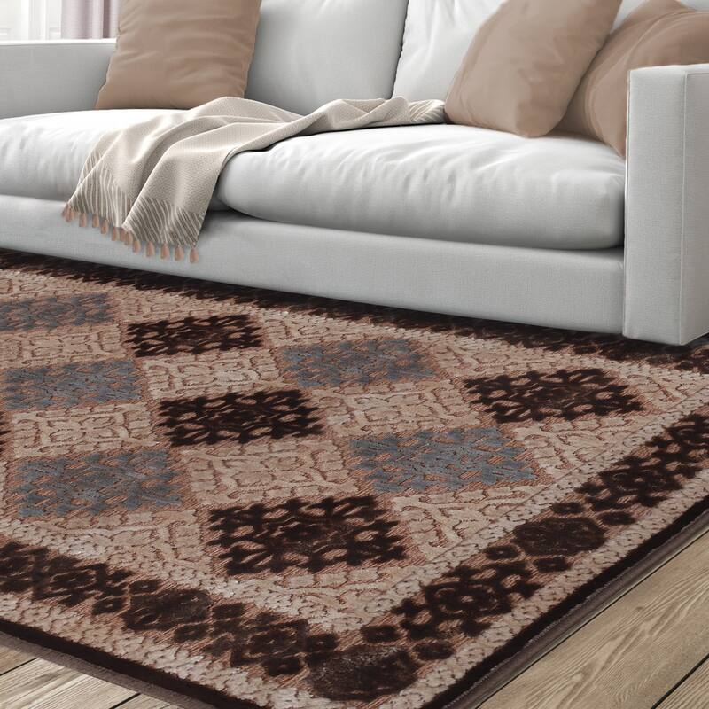 Superior Floral Medallion Sculpted High-Low Pile Polyester Area Rug