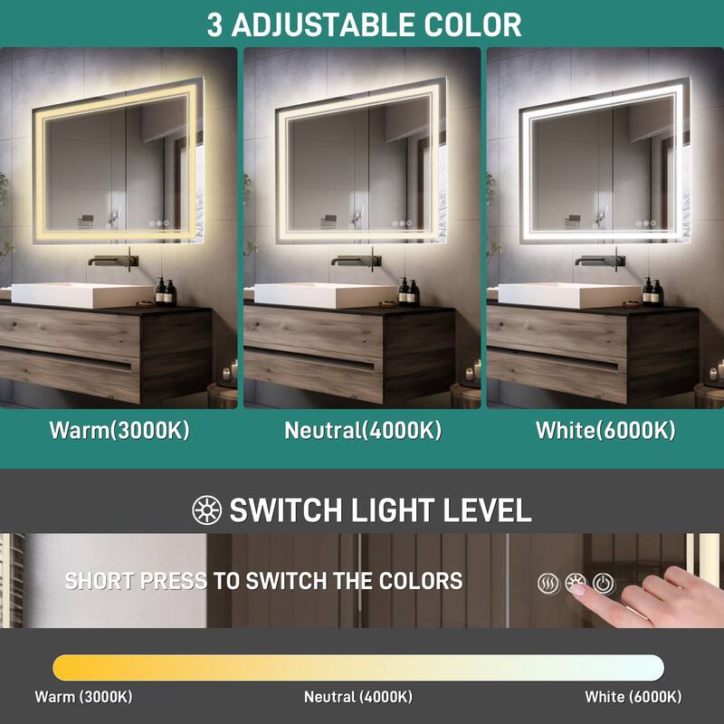 Durx-litecrete LED Wall Mirror Rectangular Frameless Dual Strips LED Bathroom Vanity Mirror
