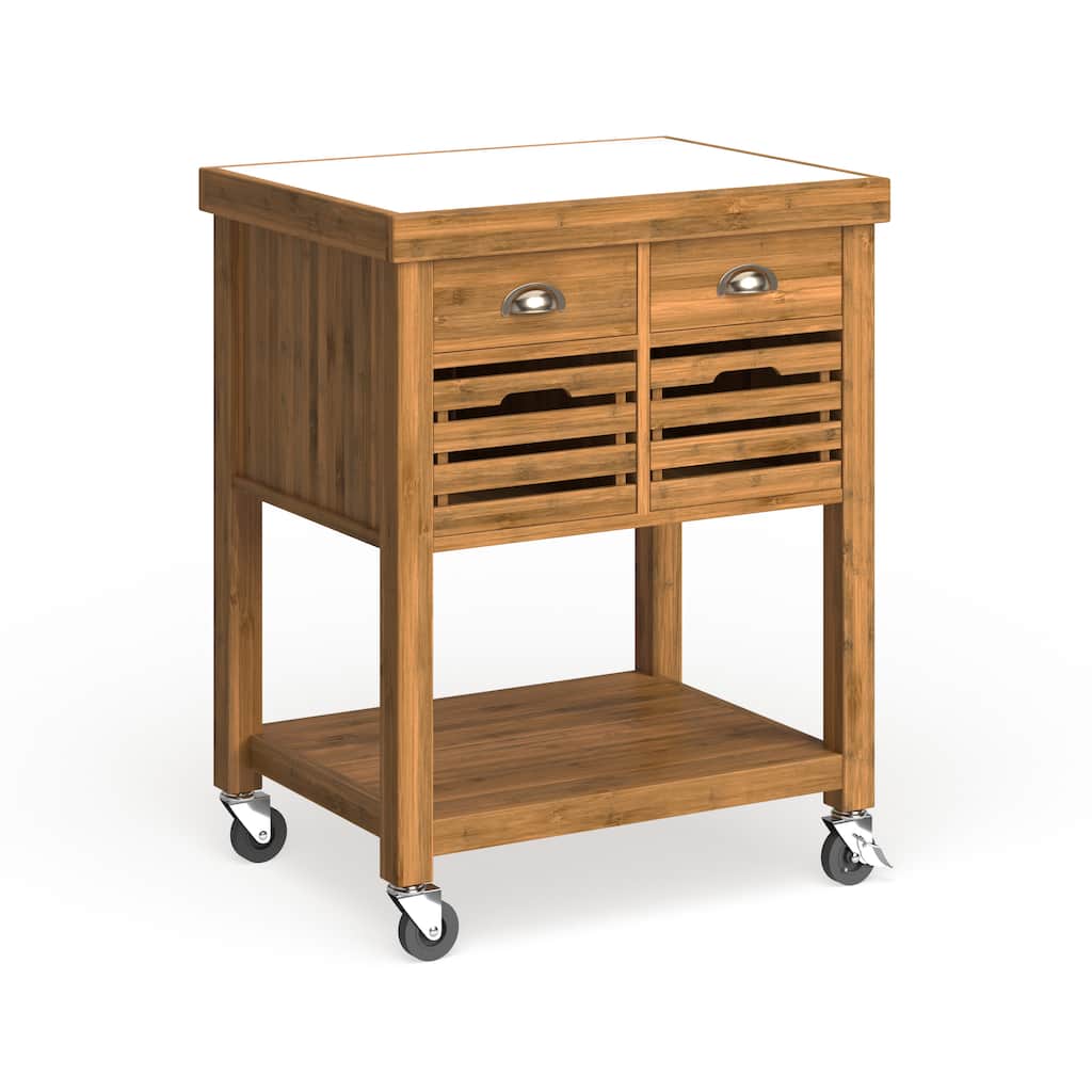 Hemenway Stainless Steel Top Bamboo Kitchen Cart