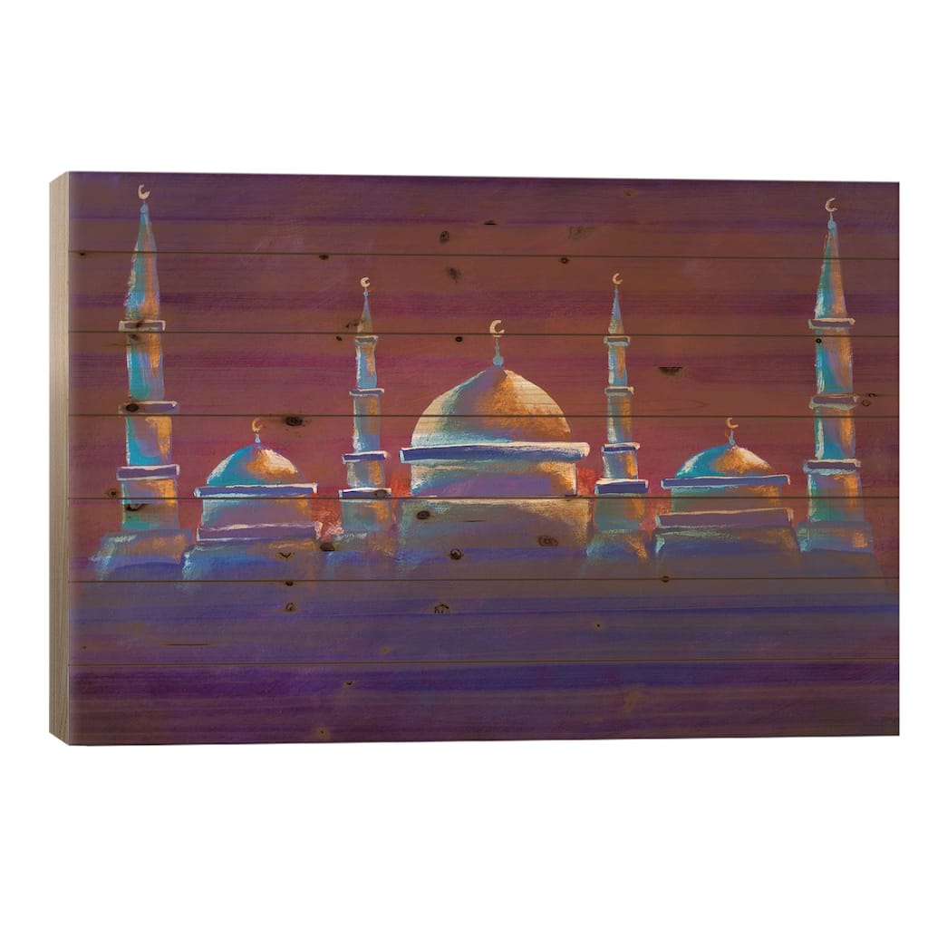 Mosque, Painting Eid Mubarak Festival Print On Wood by Valery Rybakow - Multi-Color