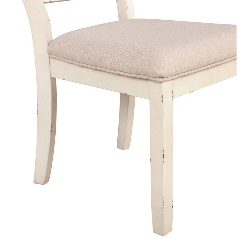 Modern Cross-Back Dining Chairs with Fabric Upholstered Seat and Rubberwood Legs, for Dining Rooms, Set of 2, Antique White