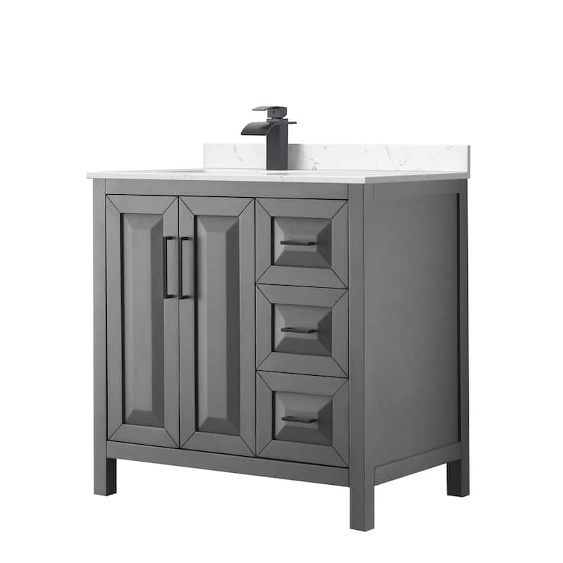 Wyndham Collection WCV252536S-Left-VCA-MXX Daria 36" Free Standing - Dark Gray / Carrara Cultured Marble Top / Matte