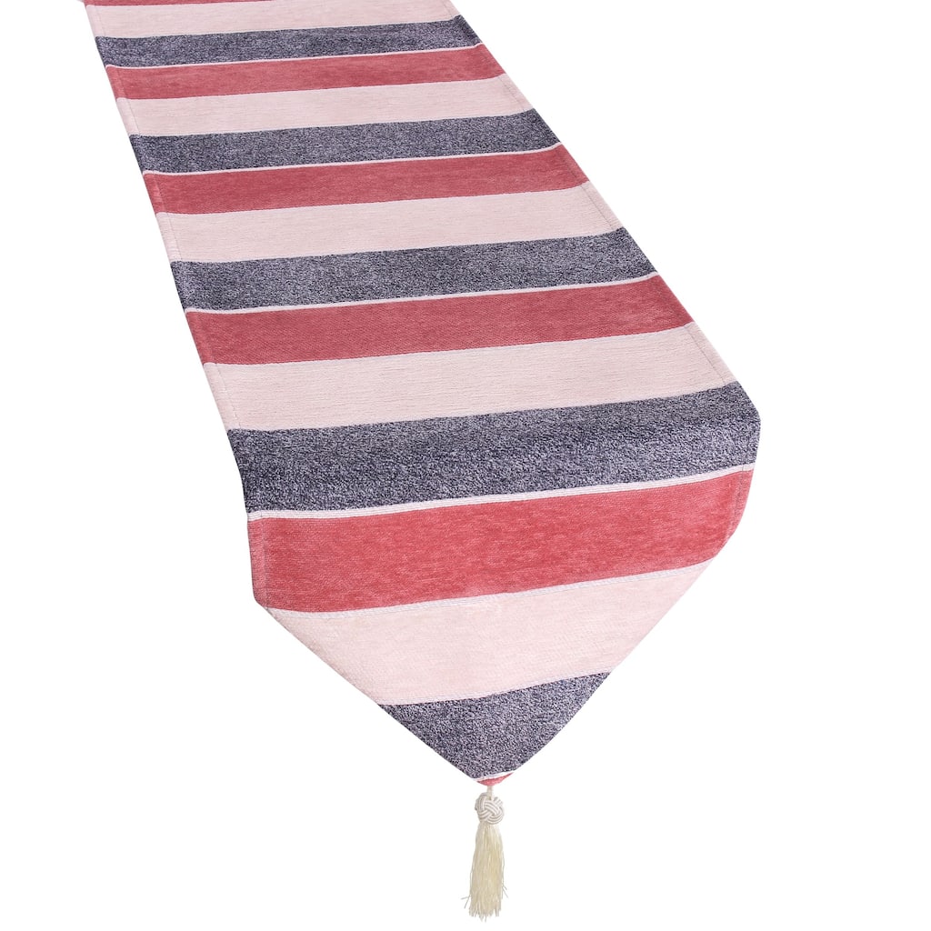 Violet Linen Deluxe Chenille, Striped Design, 13 Inch by 70 Inch, Decorative Table Runners