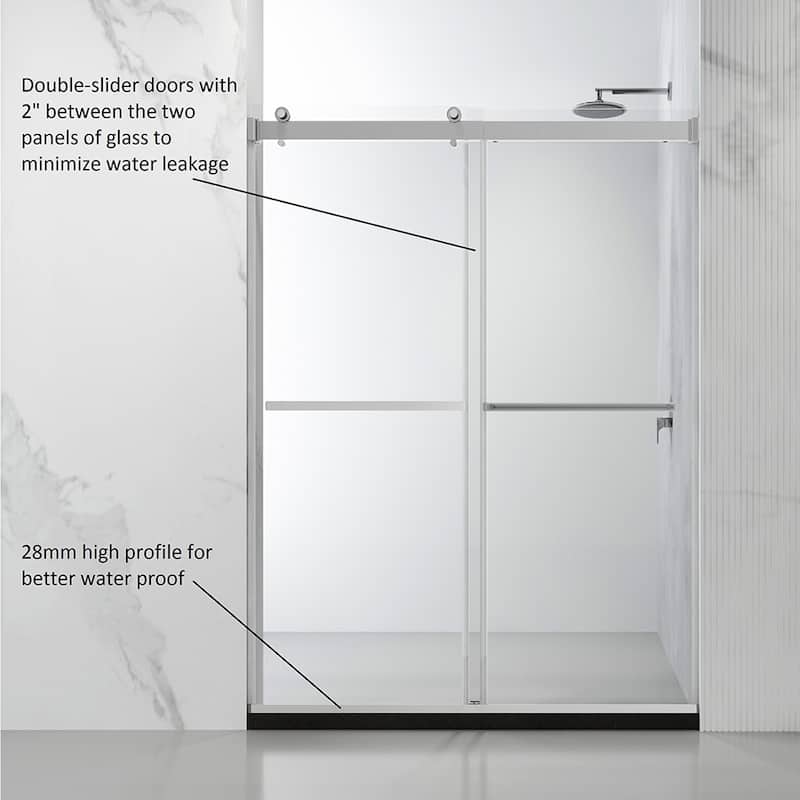Spezia 64" W x 76" H Sliding Frameless Shower Enclosure,Chrome