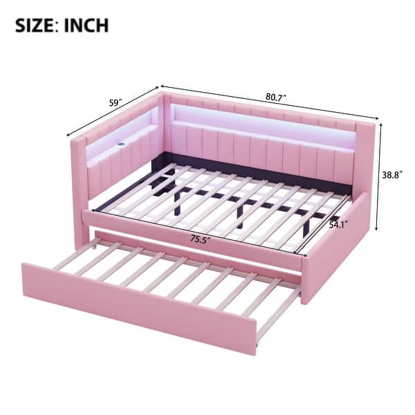 dimension image slide 1 of 6, Platform Bed Linen Upholstered Daybed with L-shaped Headboard USB Ports and Light for Night's Sleep, Choose 2 Drawer or Trundle