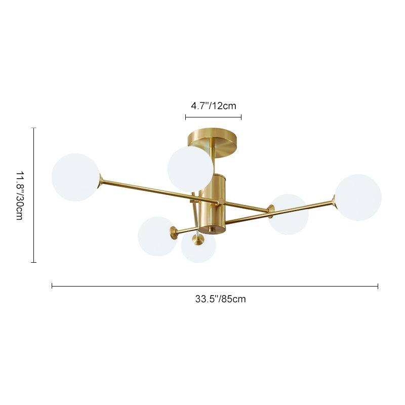 Linear Sputnik Frosted Glass Globe Semi Flush Chandelier