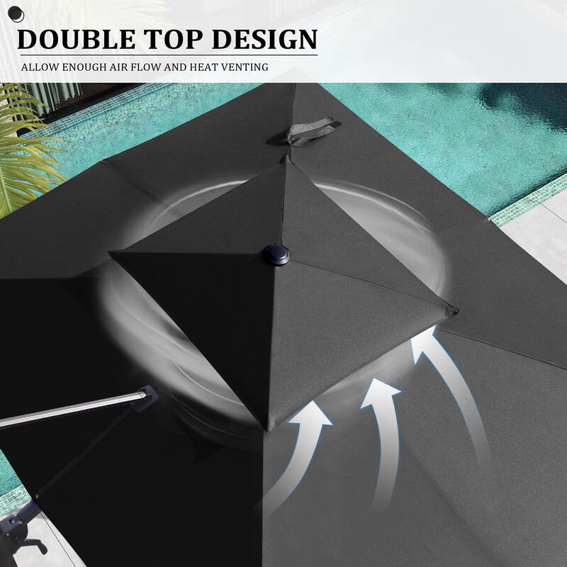 Pellebant 9X11FT Outdoor Dual Top Patio Umbrella Cantilever Offset with Base