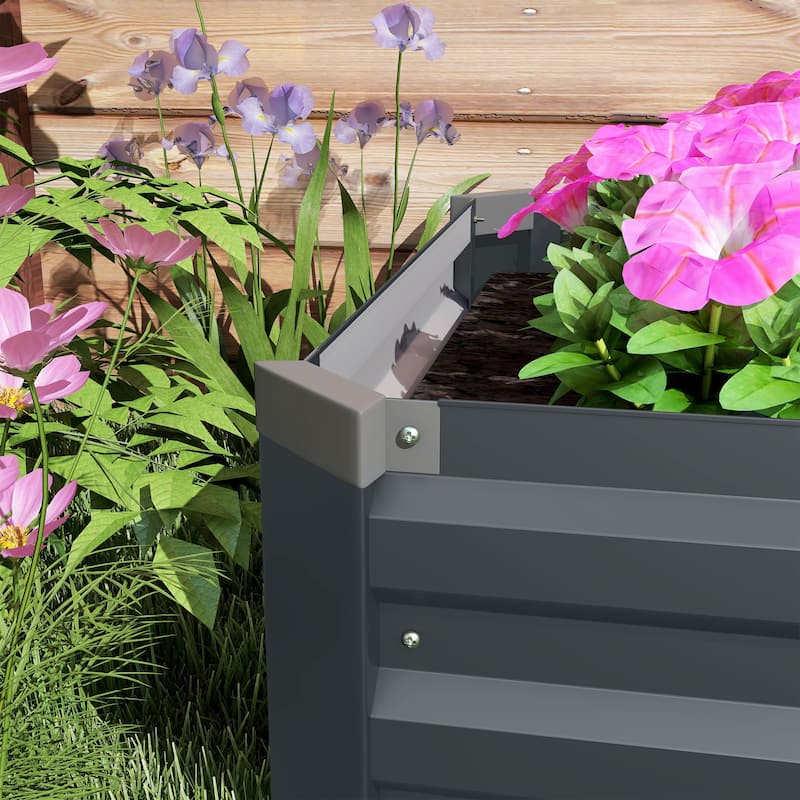 Outsunny 8 x 2 x 1ft Galvanized Raised Garden Bed Kit, Outdoor Metal Elevated Planter Box with Safety Edging, Dark Gray