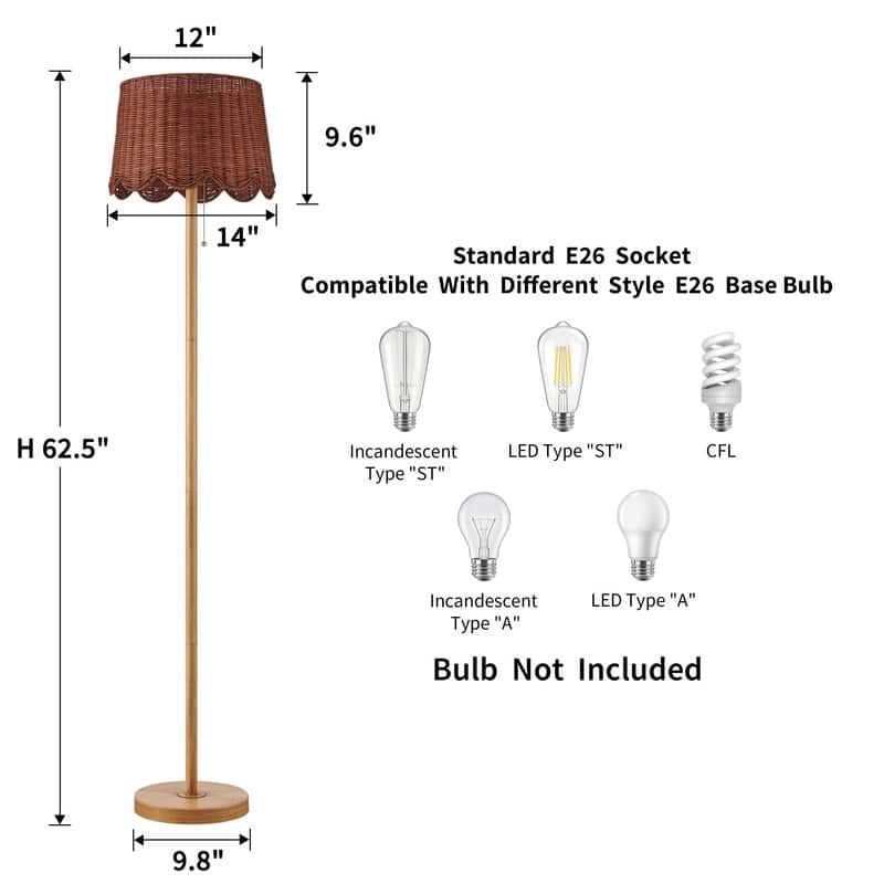 KAWOTI 62.5''H Rattan Floor Lamp with Pull Chain