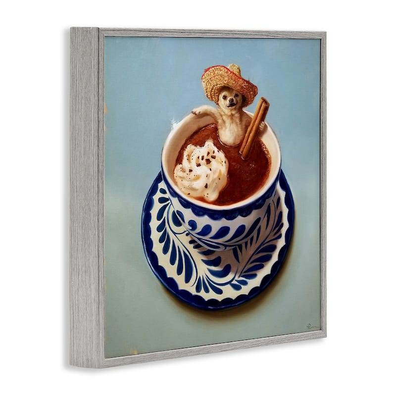 Stupell Chihuahua Hot Chocolate Pet Animal Humor Cafe Framed Wall Art,12x12