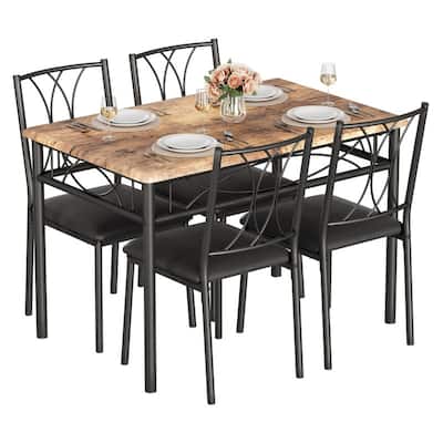 Dining Table Set for 4, Kitchen Table with 2 Upholstered Benches