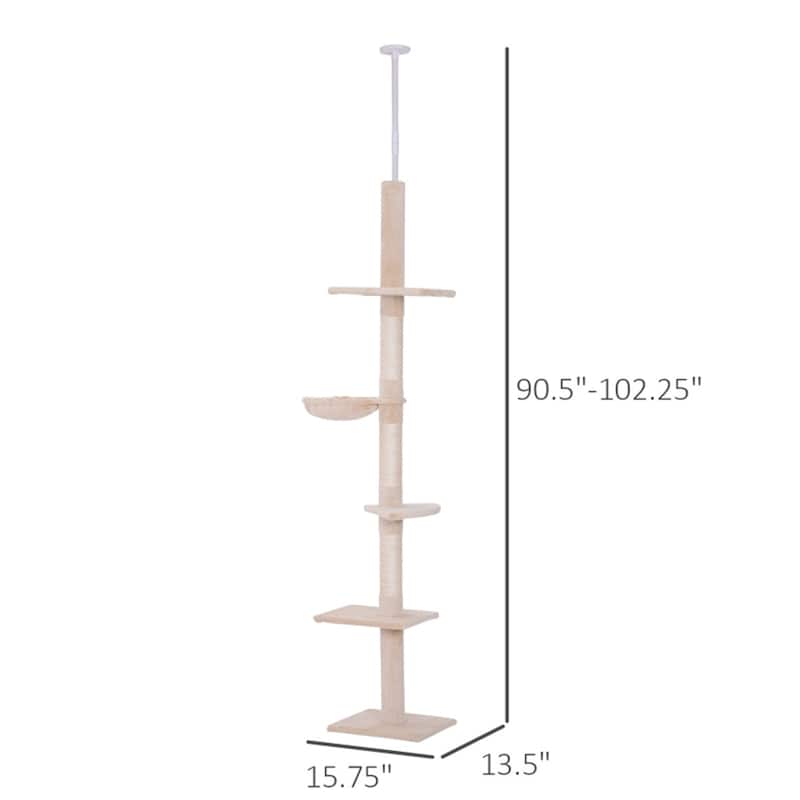 Durable Cat Tree with Plush Covers, Adjustable Height, and Safety Tension Rod - 90.5'' to 102.25