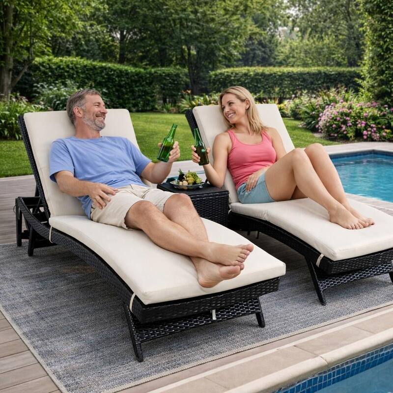 Eternity Brown 3-Piece Wicker Outdoor Chaise Lounge Set with Beige Cushions - N/A