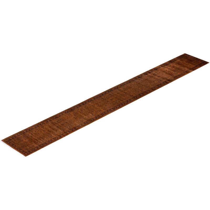 Overton Hand Knotted Wool Vintage Inspired Modern Contemporary Overdyed Gold Runner Rug - 2' 8" x 21' 3"