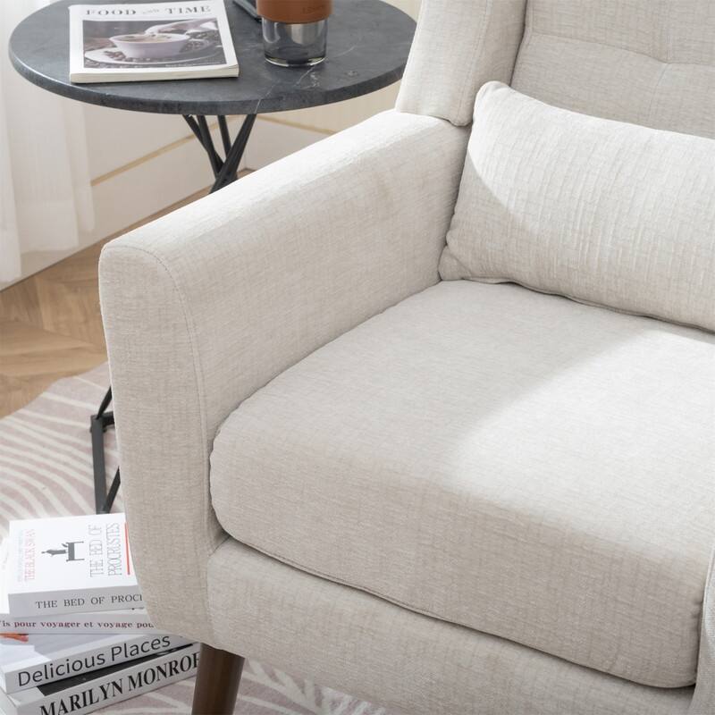Modern Chenille Upholstered Armchair with Pillow and Solid Wood Leg