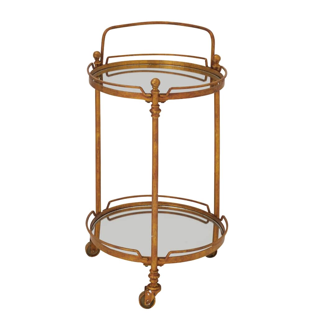 Metal Rolling 2 Mirrored Shelves Bar Cart with Wheels and Handle - Brass - Roche River Decor - 18"W x 19"L x 31"H