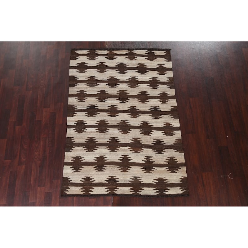 Natural Dye Tribal Kilim Contemporary Area Rug Flat-weave Wool Carpet - 4'9" x 6'7"