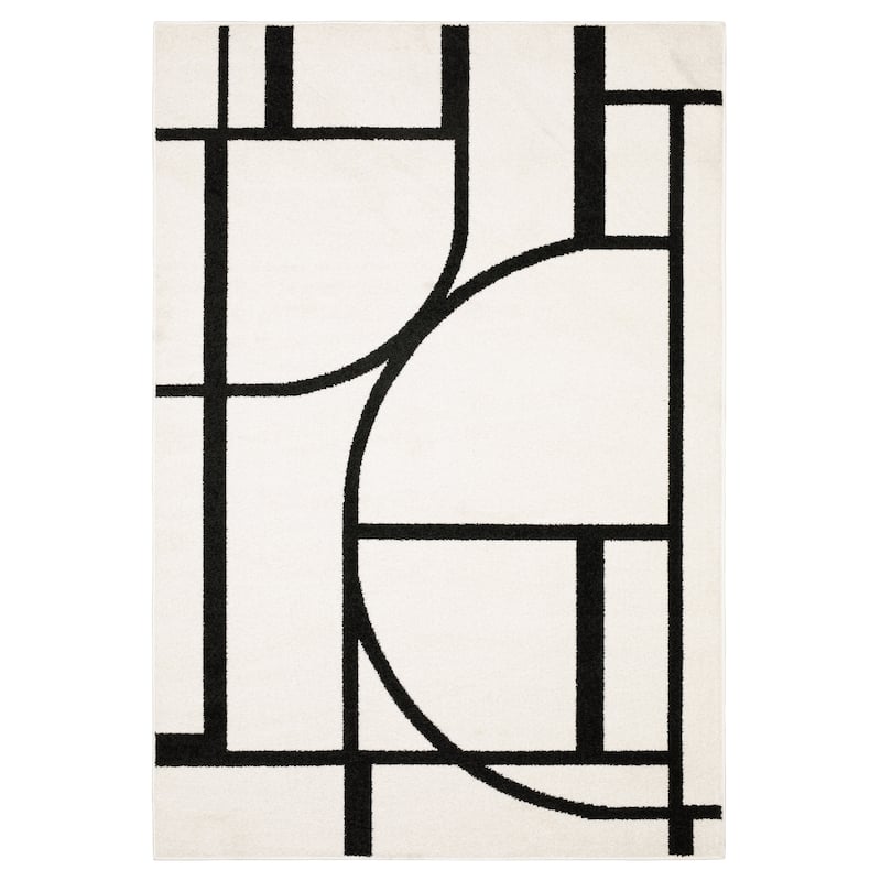 Quartz Mid-Century Modern Ivory/ Black Area Rug - 7'10" x 10'
