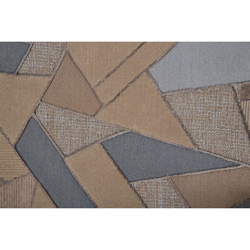 Cutlor Tufted Graphic Wool Rug, Tan/Gray/Cool Blue, Area Rug