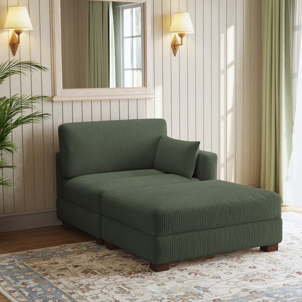 Modern Corduroy Upholstered Sectional Chaise Lounge with Ottoman