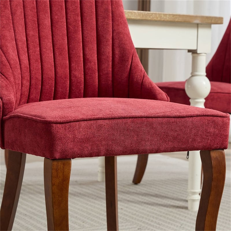 Set of 2 Fabric Upholstered Kitchen Dining Chairs with Solid Wood Legs
