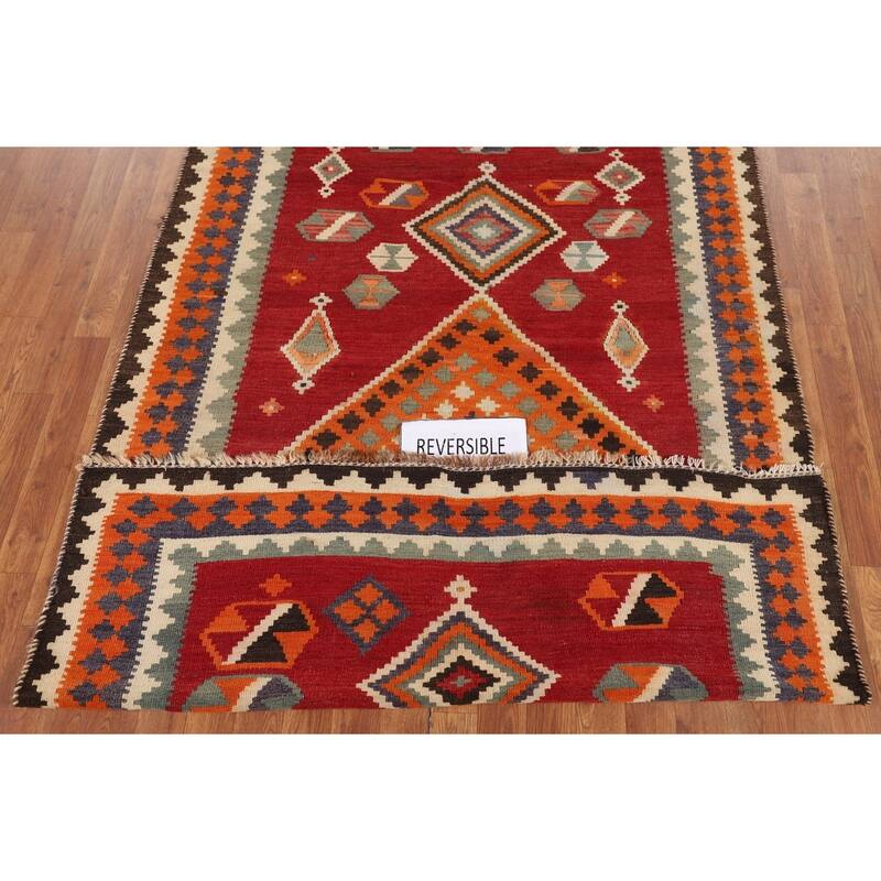 Kilim Qashqai Persian Vintage Rug Flatweave Red Wool Carpet - 4'8"x 7'1"