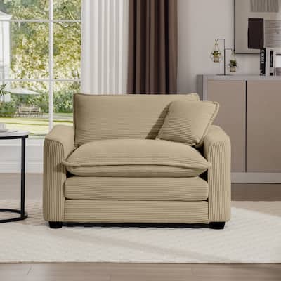 Corduroy Fabric Single Chair Deep Seat Sofa With One Pillow