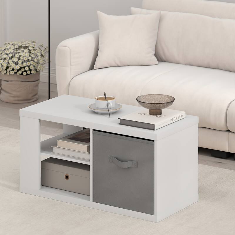 Furinno Viola Coffee Table, Side Table with Open Shelves and Storage Bin