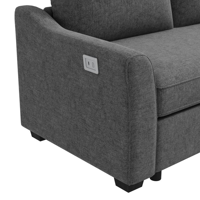 129.5" Sectional Sleeper Sofa with Pull-Out Bed Modern L-Shape Couch Bed