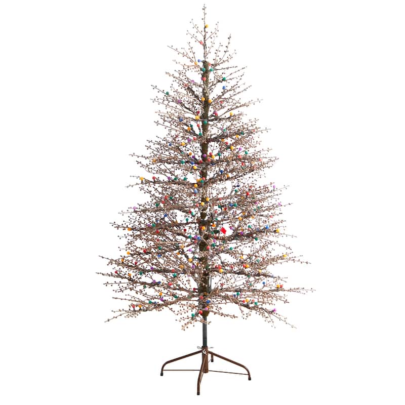 6ft. Frosted Berry Twig Artificial Christmas Tree with 350 Multicolor Gum Ball LED Lights & 808 Branches - Lively X-Mas Tree
