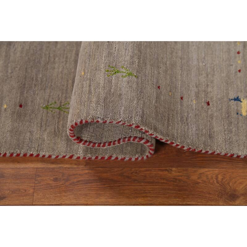 Gabbeh Indian Accent Rug Handmade Beige Tribal Wool Carpet - 2'7"x 4'9"