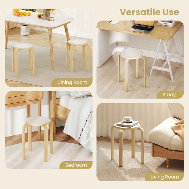 Gymax Set of 4 18'' Stacking Stool Round Dining Chair Backless Wood