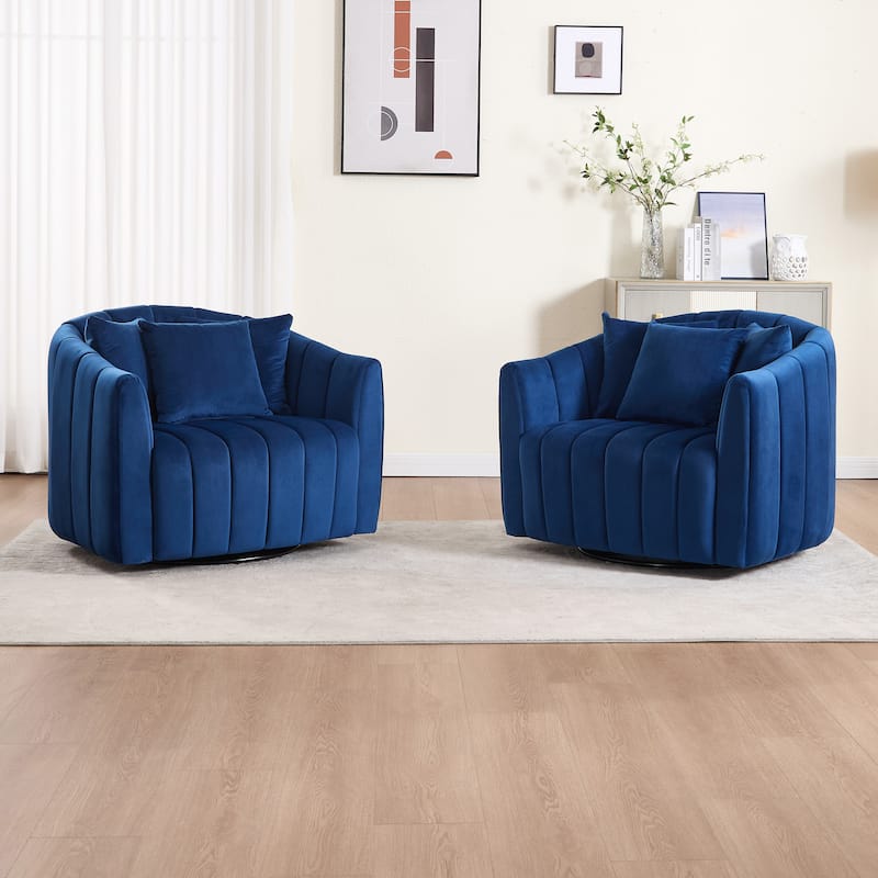 40.4"W Upholstered Swivel Accent Chair Set of 2,Modern Swivel Single Sofa Chair with Pillows - Navy