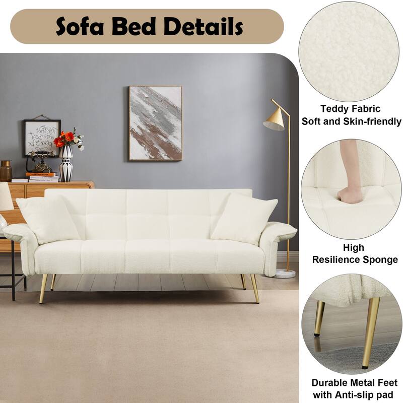 Teddy Velvet Convertible Sofa Bed, Adjustable Arms and Backrest, Ideal for Living Room, Bedroom Comfort