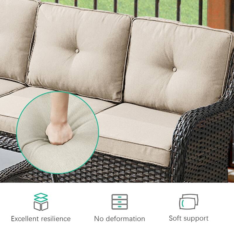Gymojoy 2-Piece Outdoor Wicker Patio Furniture with Fire Pit and L-shaped Sectional Sofa, Coversation Set with Thick Cushions