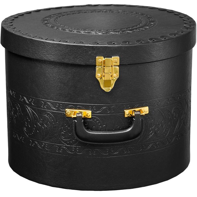 Creative Scents Cowboy Round Hat Box Storage With Gold Locking Lid - 141/2 - Black