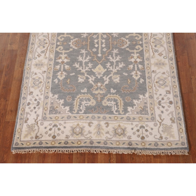 Gray Oushak Oriental Area Rug Handmade Floral Wool Carpet - 3'11" x 6'0"