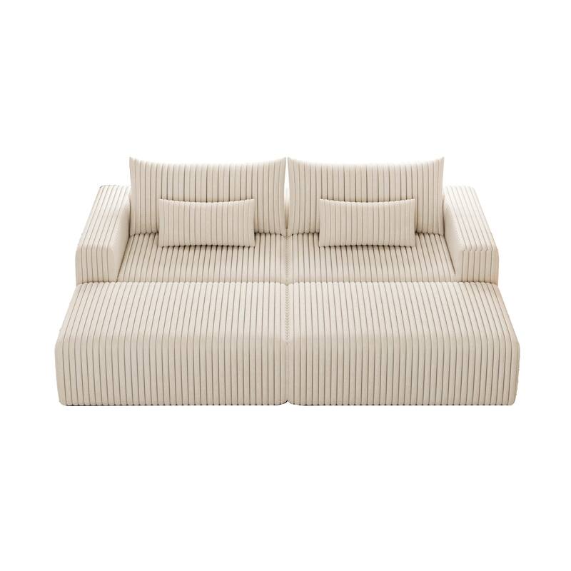 102" Corduroy Cloud Sofa Oversized Modular Sleeper Sofa for Livingroom Plush Sectional Loveseat with 2 Removable Footstool