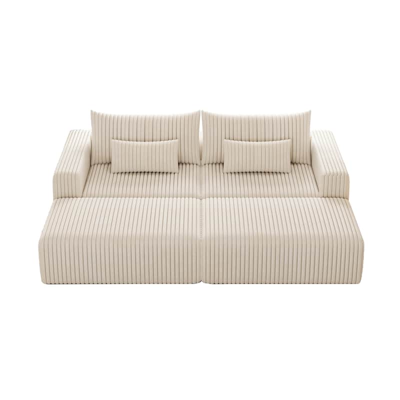 102" Corduroy Lounge Sectional Sofa with 2 Footstools